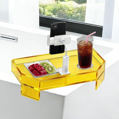 Orange Acrylic Bath Tub Tray Hot Tub Tray with Adjustable Phone & Tablet Holder, Modern Bathtub Tray Table, Spa Bath Caddy, Fits Freestanding Square Tubs