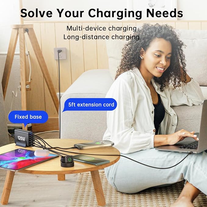 European USB C Charger Station Fast Charging Hub Europe Travel Power Adapter Multiple 6 Multi Port 120W GaN PD QC Block EU UK US Plug for Apple iPhone Samsung Pixel 65W Laptop MacBook Pro Air Surface