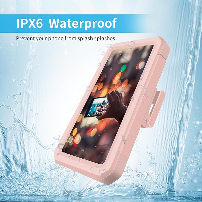 Shower Phone Holder Waterproof, 480° Rotatable Retractable Adjustable Anti-Fog High Sensitivity Touch Screen Bathroom Shower Phone Case, Bathroom Wall Phone Mount for 4-7" Cellphones (Pink)