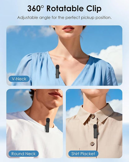 Wireless Mini Microphone for iPhone, Android, Camera, PC, 4 in 1 Lavalier Mic with 360° Rotatable Clip, Plug and Play Noise Reduction Lapel Mic for Video Recording YouTube TikTok Content Creators