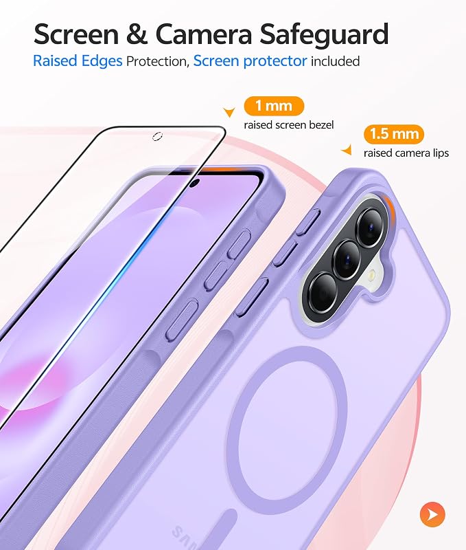 FNTCASE for Galaxy A37/A36 5G Phone Case, Fit for Magsafe, Screen Protector | Translucent Matte Magnetic Back, 14FT Military Grade Drop Protection, Shockproof Protective, for Samsung A37 Cover