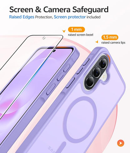 FNTCASE for Galaxy A37/A36 5G Phone Case, Fit for Magsafe, Screen Protector | Translucent Matte Magnetic Back, 14FT Military Grade Drop Protection, Shockproof Protective, for Samsung A37 Cover