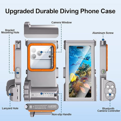 Beasyjoy Underwater Snorkeling Diving Phone Case for iPhone 16/15/14/13 Pro Max Samsung Galaxy S25/S24/S23 Ultra, Waterproof Professional Scuba Dive Case for Underwater Photo & Video, Gray