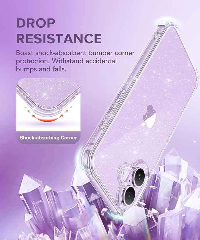 BERFY for iPhone 17 Case for Women, Clear Glitter Shockproof Protective Case, Anti-Yellowing, with Screen Protector & Camera Lens Protector 6.3", Sparkle Clear