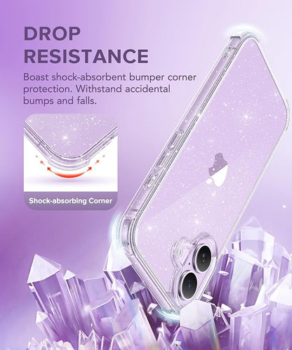 BERFY for iPhone 17 Case for Women, Clear Glitter Shockproof Protective Case, Anti-Yellowing, with Screen Protector & Camera Lens Protector 6.3", Sparkle Clear