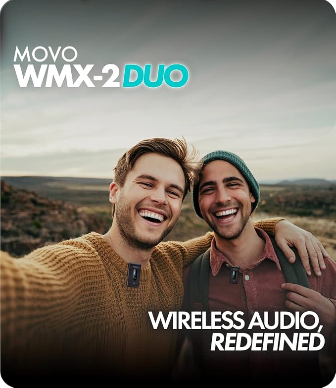 Movo WMX-2-DUO Wireless Camera Microphone Lapel Mic with Charging Case - Lav Mic, Wireless Lapel Microphone 2.4GHz Lavalier, Lav Mic for Vlogging, DSLR, Computer
