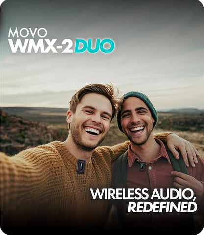 Movo WMX-2-DUO Wireless Camera Microphone Lapel Mic with Charging Case - Lav Mic, Wireless Lapel Microphone 2.4GHz Lavalier, Lav Mic for Vlogging, DSLR, Computer