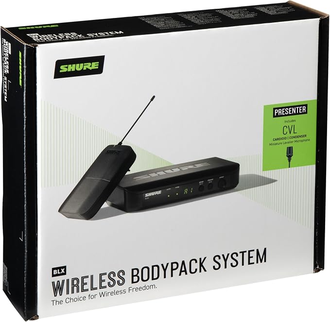 Shure BLX14/CVL Wireless Microphone System - 14-Hour Battery Life, 300 ft Range, UHF | Includes CVL Lavalier Mic, Bodypack Transmitter, Single Channel Receiver | H9 Band (BLX14/CVL-H9)