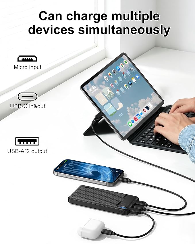 AsperX 2-Pack 10000mAh Slim Portable Charger,Portable Power Bank | USB C in&Out Fast Charging Battery Pack,Compatible with iPhone Samsung Tablet and Heated Vest