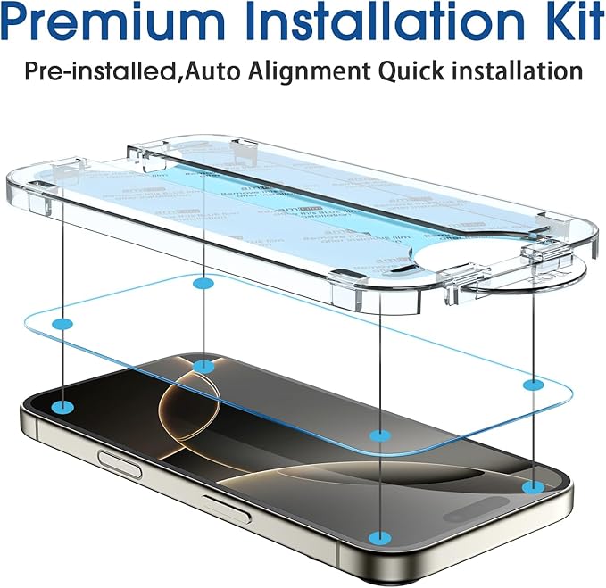 amFilm Auto-Alignment OneTouch for iPhone 16 Pro [6.3''] Screen Protector + Camera Lens Protector, Tempered Glass, 30 seconds Installation, Bubble Free, Case Friendly, Anti-Scratch [2+2 Pack]
