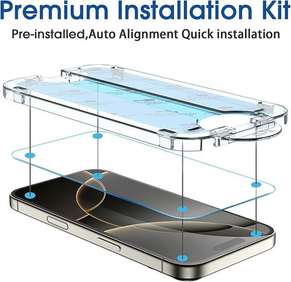 amFilm Auto-Alignment OneTouch for iPhone 16 Pro [6.3''] Screen Protector + Camera Lens Protector, Tempered Glass, 30 seconds Installation, Bubble Free, Case Friendly, Anti-Scratch [2+2 Pack]