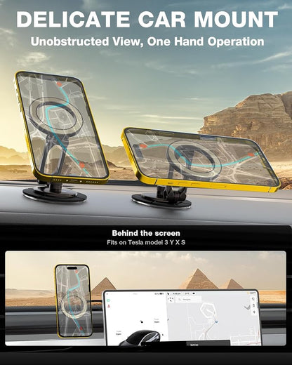Smolink Tesla Phone Mount, All Metal Strong Magnet Magnetic Phone Holder for Car Dashborad and Tesla Model 3/Y/S/X, Foldable Hidden for MagSafe Car Mount Fit for iPhone All Phones, Beige
