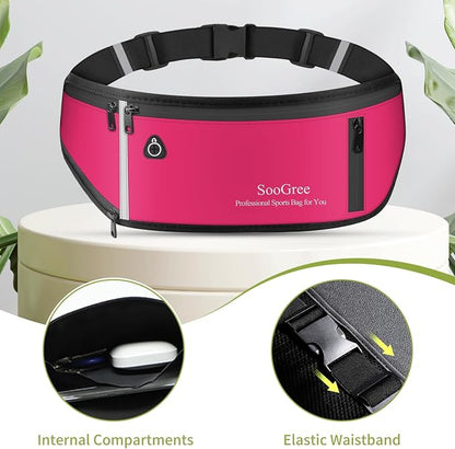 SooGree Slim Running Belt Fanny Pack, Resistant Waist Pack Money Belt Bag for Hiking Cycling Workout, Gym Phone Holder with Adjustable Strap (Rose)