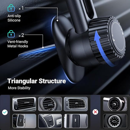 UGREEN Magnetic Phone Mount for Car Compatible for Magsafe, Not Blocking Air Vent, Strengthen Magnetic Power Car Phone Holder Compatible with iPhone 16 15 Pro Max 14 13 12 Pro Mini MagSafe Case
