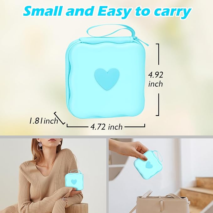 CameCosy Phone Charger Storage Case Cover Sets with Phone Cable Protector for iPhone Charger, Wave Travel Storage Bag, Earphone Cord Saver Cute DIY Cable Protector Cable Organizer (Blue Love Heart)