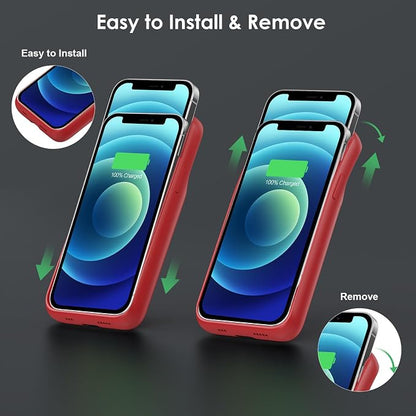 Battery Case for iPhone 12/12 Pro,[2025 Upgraded] 10800mAh Ultra-Slim Portable Extended Charger Case Cover for iPhone 12/12 Pro Charging Case (6.1 Inch)-Red