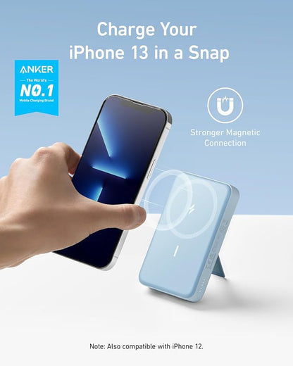 Anker 633 Magnetic Battery, 10,000mAh Wireless Portable Charger, 20W USB-C Power Bank with Stand, Magsafe-Compatible for iPhone 16/15/14 Series (Blue)