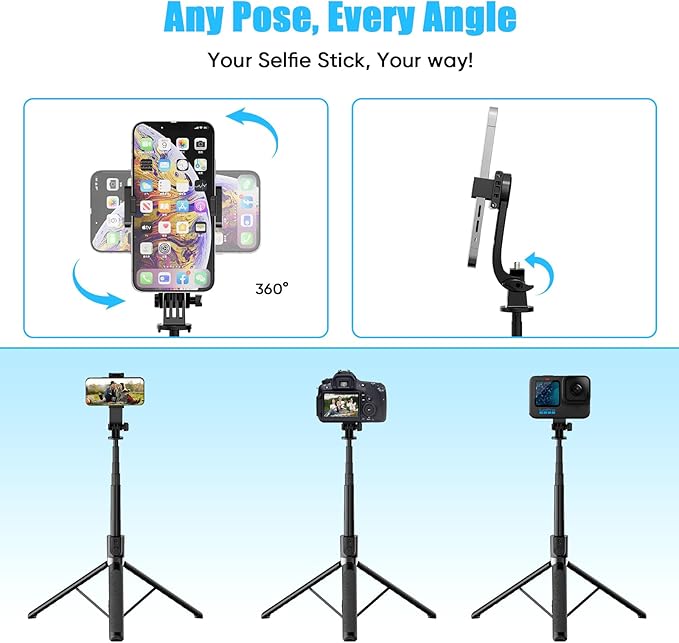 71’’ Tall Selfie Stick Tripod with Remote, 180cm Extendable Phone Tripod Stand with 360° Rotation, Portable Travel Tripod for iPhone 16 15 14 13 12 Pro Max Android GoPro
