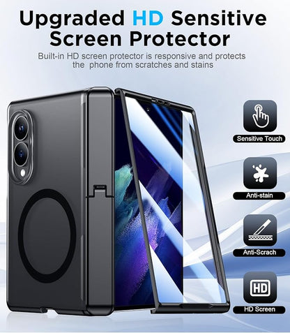 for Samsung Galaxy Z Fold 8 Case,[Compatible with MagSafe][Built-in HD Screen Protector & Kickstand][Hinge Protection] Translucent Matte Full-Body Shockproof Phone Case for Z Fold 8 Wide,Black