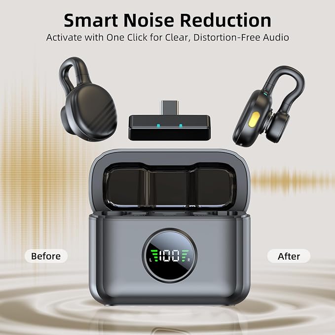 Wireless Lavalier Microphone for iPhone 15/16/Android, Mini Clip On Mic with Charging Case, 7H Battery, Noise Canceling Lapel Microphone for Video Recording Vlogging, YouTube
