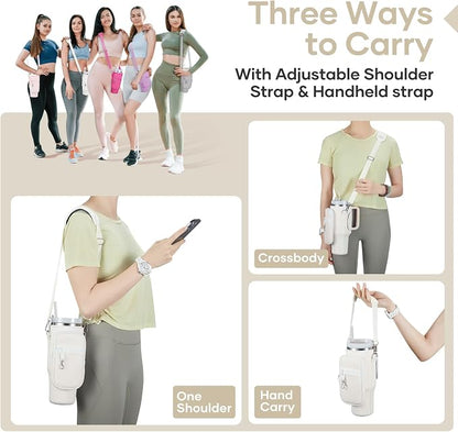 linmaya Water Bottle Carrier Bag for Stanley Cup 40/30oz with Phone Holder Pockets,Neoprene Water Bottle Cross-body Bag with Adjustable Shoulder & Hand Strap Stanley Cup Accessories