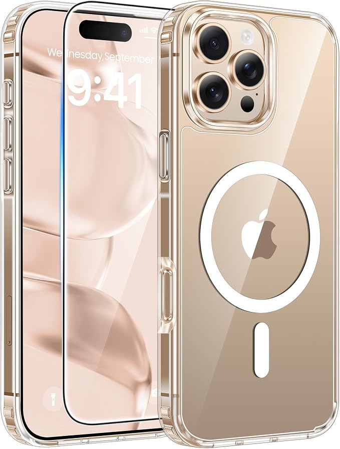 FNTCASE for iPhone 16 Pro Case, Fit for Magsafe, Screen Protector Clear | Anti Yellowing Magnetic Back, 14FT Military Grade Drop Protection, Shockproof Protective Phone Cover, Transparent