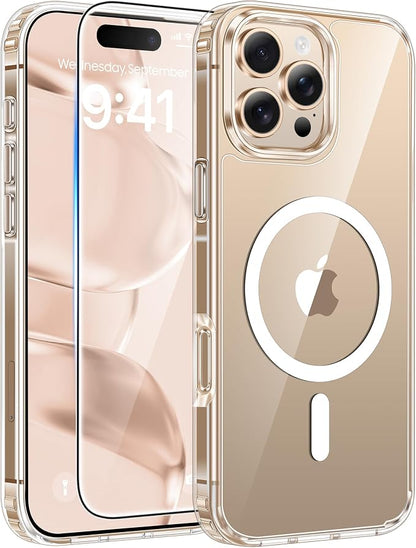 FNTCASE for iPhone 16 Pro Case, Fit for Magsafe, Screen Protector Clear | Anti Yellowing Magnetic Back, 14FT Military Grade Drop Protection, Shockproof Protective Phone Cover, Transparent