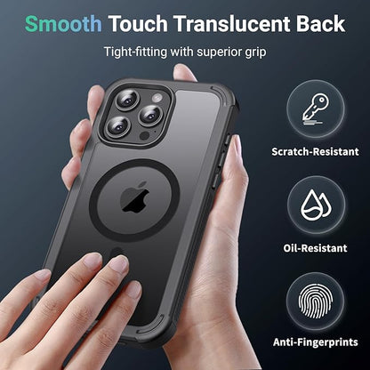 jaroco Magnetic for iPhone 15 Pro Case, [Compatible with MagSafe][Military Grade Drop Protection][Heavy Duty Protection][Non-Slip][Shockproof] 2-Layer Durable Bumper Phone Case 6.1''-Black