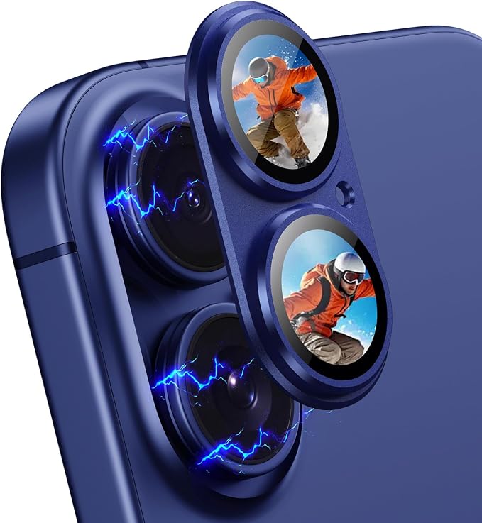 Korecase [2 Pack Camera Lens Protector for iPhone 16 Plus/16/17,Aluminum Metal Lens Film,9H Tempered Glass Camera Screen Cover [Drop Protection] Strong Stickiness - Blue