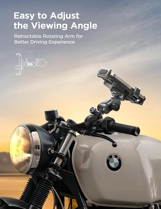 JOYROOM Aluminum Alloy Motorcycle Phone Holder, Metal Motorcycle Phone Mount with Vibration Dampener, for Bike Bicycle Scooter ATV/UTV, Compatible with iPhone, Samsung, All Cell Phones
