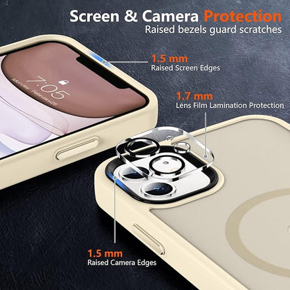 MOCCA Strong Magnetic for iPhone 11 Phone Case,[Compatible with Magsafe][Glass Screen Protector+Camera Lens Protector] Slim Thin Shockproof Cover Case for iPhone 11 6.1 inch, Light Gold