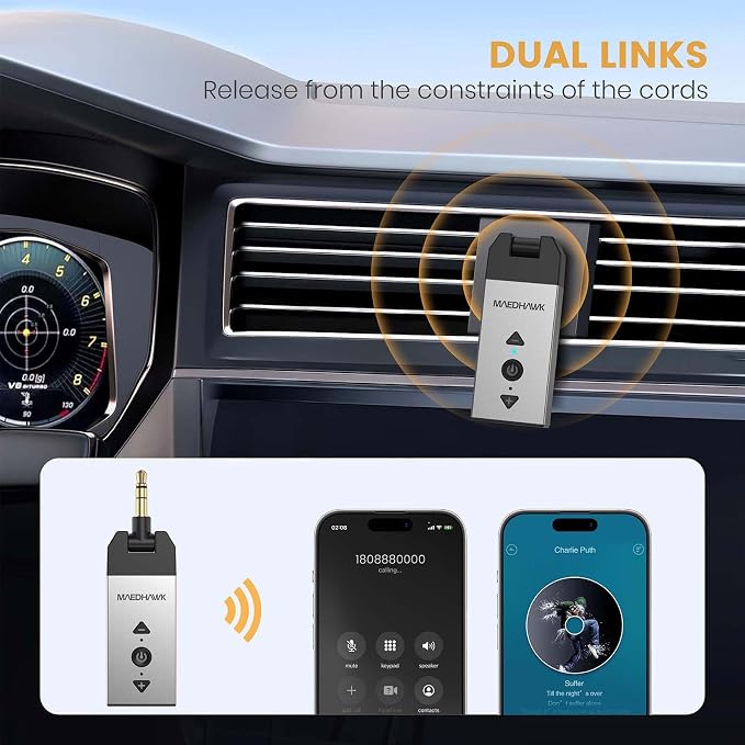 Maedhawk Bluetooth 5.2 Aux Adapter for Car Home Stereo Speaker Headphone, Wireless Audio Receiver with Rotatable 3.5mm Jack, Handsfree Calls, A2DP