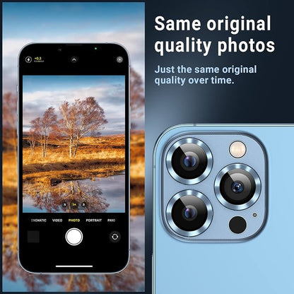 AFARER[2 Pack Camera Lens Protector for iPhone 13 Pro Max/13 Pro, Ultra-tough HD, Metal Tempered Glass Lens Cover,9H Hardness, Anti-Scratch, Case Friendly [Does not Affect Night Shots] (Blue)