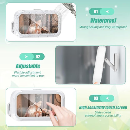 Shower Phone Holder Waterproof, 480° Rotatable Retractable Angle Adjustable Bathroom Wall Phone Mount Stand, Phone Holder for Shower, Anti-Fog Touchscreen Phone Shower Holder for 4-7'' Cellphones