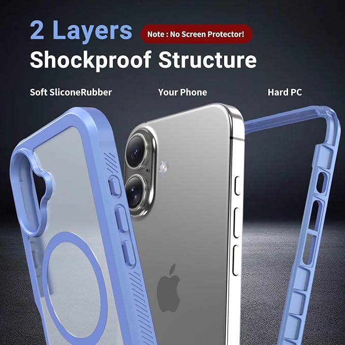 jaroco Magnetic for iPhone 16 Case, [Compatible with MagSafe][Military Grade Drop Protection][Heavy Duty Protection][Non-Slip][Shockproof] 2-Layer Durable Bumper Phone Case 6.1''-Blue Purple