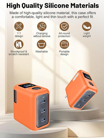 Silicone Protective Case for Anker Prime 160W USB-C Charger , Full-Body Protective Cover with Precise Cutouts, Shockproof Dustproof Charging Block Protector Sleeve & Scratch-Resistant Sleeve (Orange)