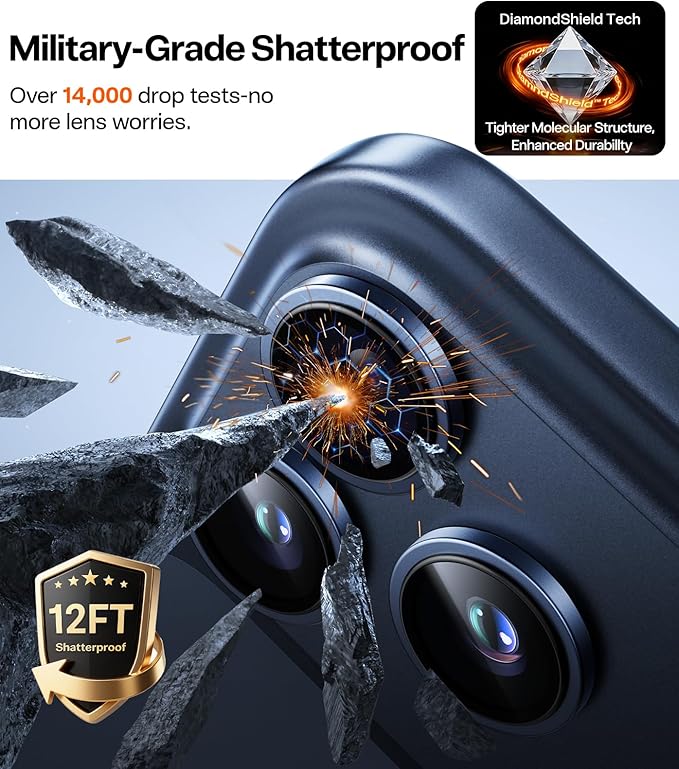 TORRAS 3-Year Ultimate Durability for iPhone 17 Pro Max/17 Pro Camera Lens Protector-1:1 Invisible Fit & Ultra Clarity, Military-Grade 9H+ Aerospace Glass, Anti-Scratch, Metal Frame, Deep Blue