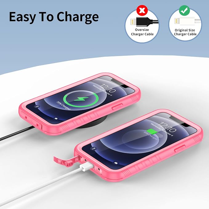 SPORTLINK Compatible with iPhone 12 Pro Max Waterproof Case - Built in Screen Protector Full Body Shockproof Dustproof IP68 Waterproof Case for iPhone 12 Pro Max 6.7 Inch Pink