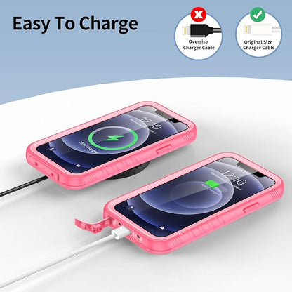 SPORTLINK Compatible with iPhone 12 Pro Max Waterproof Case - Built in Screen Protector Full Body Shockproof Dustproof IP68 Waterproof Case for iPhone 12 Pro Max 6.7 Inch Pink