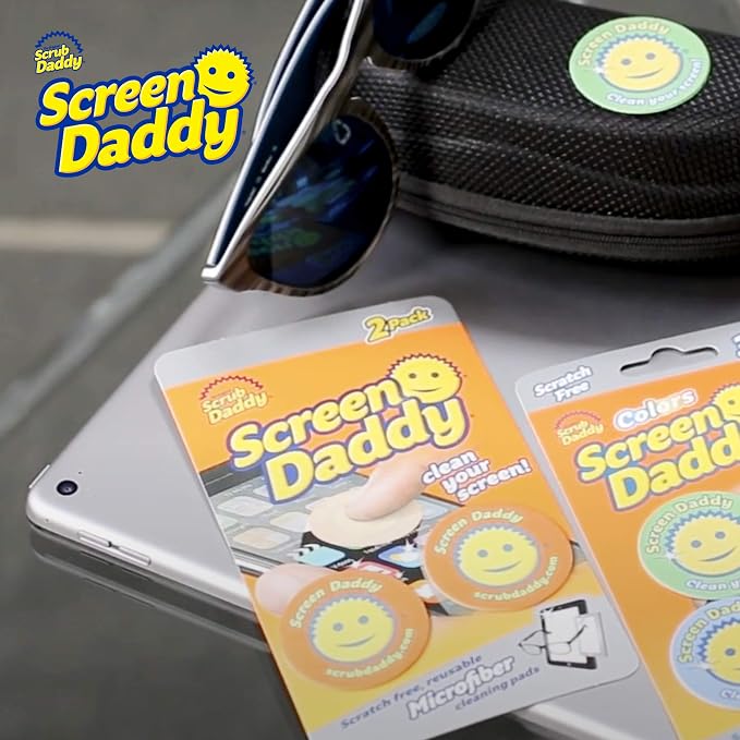 Scrub Daddy Screen Cleaning Microfiber Cloth Pads, Cleaning Pads for Phone, Computer Screen, Eye Glasses, Lenses, Scratch-Free, Streak-Free, Reusable, Washable, 2ct