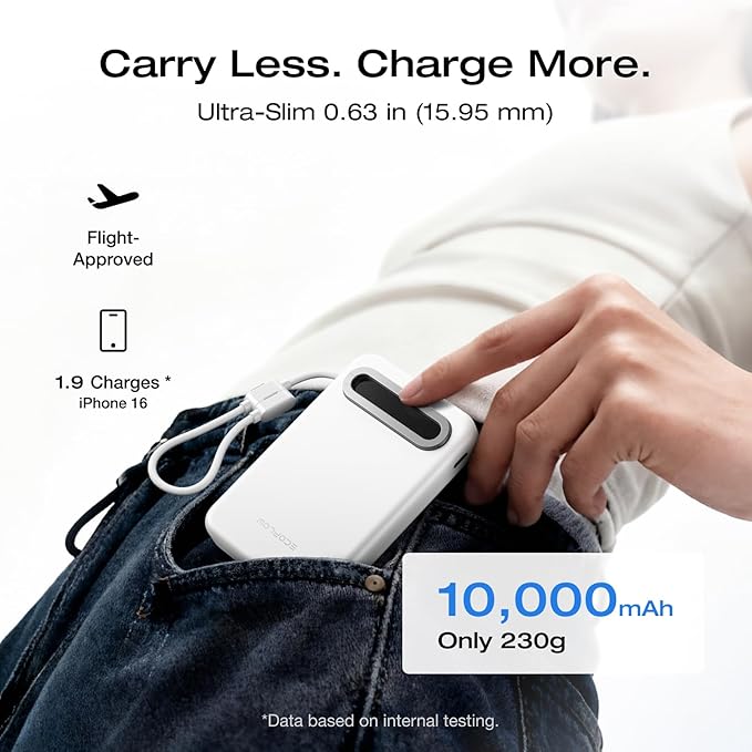 EF ECOFLOW Rapid Mag Power Bank, Qi2.2 25W MagSafe-Compatible Portable Charger, 10,000mAh Magnetic Power Charger with Built-in USB-C Cable and Foldable Stand, for iPhone 17/16/15