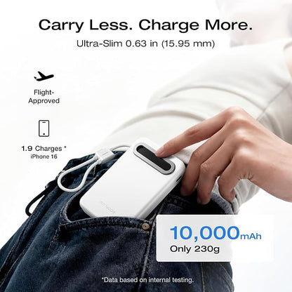 EF ECOFLOW Rapid Mag Power Bank, Qi2.2 25W MagSafe-Compatible Portable Charger, 10,000mAh Magnetic Power Charger with Built-in USB-C Cable and Foldable Stand, for iPhone 17/16/15