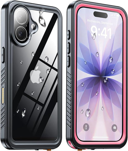 ANTSHARE for iPhone 17 Case, IP68 Waterproof Shockproof Case, [Built-in Screen Protector] - 12 FT Military Dropproof - Full Body Heavy Duty Rugged Phone Cover 6.3 inches - Pink/Clear