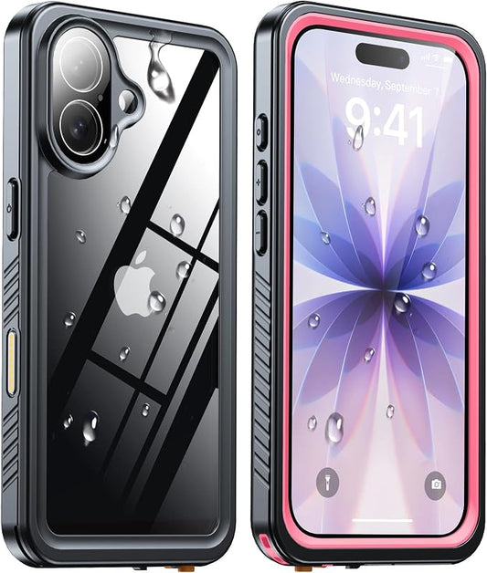 ANTSHARE for iPhone 17 Case, IP68 Waterproof Shockproof Case, [Built-in Screen Protector] - 12 FT Military Dropproof - Full Body Heavy Duty Rugged Phone Cover 6.3 inches - Pink/Clear