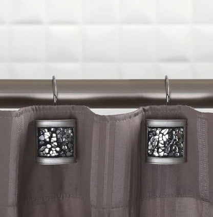 Creative Scents Crackled Glass Silver Shower Curtain Hooks Decorative - Set of 12 Shower Curtain Rings for Bathroom Shower Rod - Elegant Crackled Glass Shower Curtain Hooks