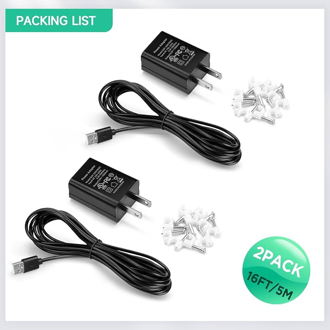 OLAIKE (2 Pack) 5m/16ft Charge Cable for Ring Stick Up Cam Battery/Plug-in & Ring Spotlight Cam Battery, Weatherproof Power Adapter Keep Charge Your Camera (No Camera), Blcak