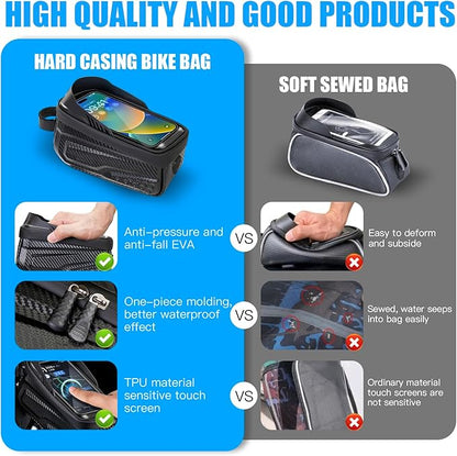 Bike Bag,LLTTLTMM,Bicycle Bag Waterproof,Bike Bags For Bicycles,Bike Frame Bag,Bike Phone Holder,Bike Accessories For Adult Bikes,Long Extension Strap, Top Tube Bike Bag Under 7", Large Capacity