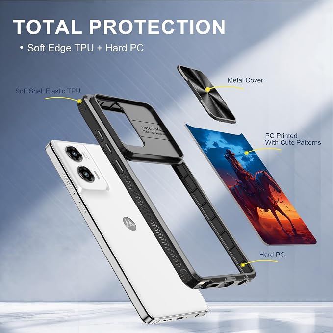 For Motorola Moto G Stylus 5G 2024 Case with Cowboy Riding Horse, Metal Slide Camera Cover, Screen Protector, Anti-Peeping Privacy Safeguard, Camera Lens Protector Phone Case for Moto G Stylus 5G 2024