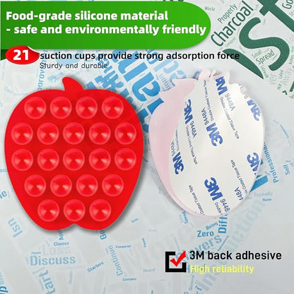 CIEO Silicone Phone Grip, 21 Suction Cups, Suitable for Selfies and Videos on Mirrors, bathrooms and Smooth Surfaces, Compatible with iPhone, Samsung(Apple Shaped, Red)