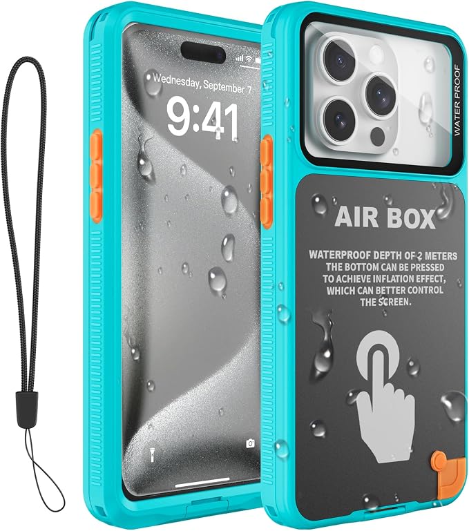 Underwater Phone Case for Snorkeling, [IP68 Waterproof] [Sensitive Inflated Touchscreen] [Precise Buttons], Only for 6.7" iPhone 15/14/13/12 Pro Max, iPhone 16/15/14 Plus, Teal